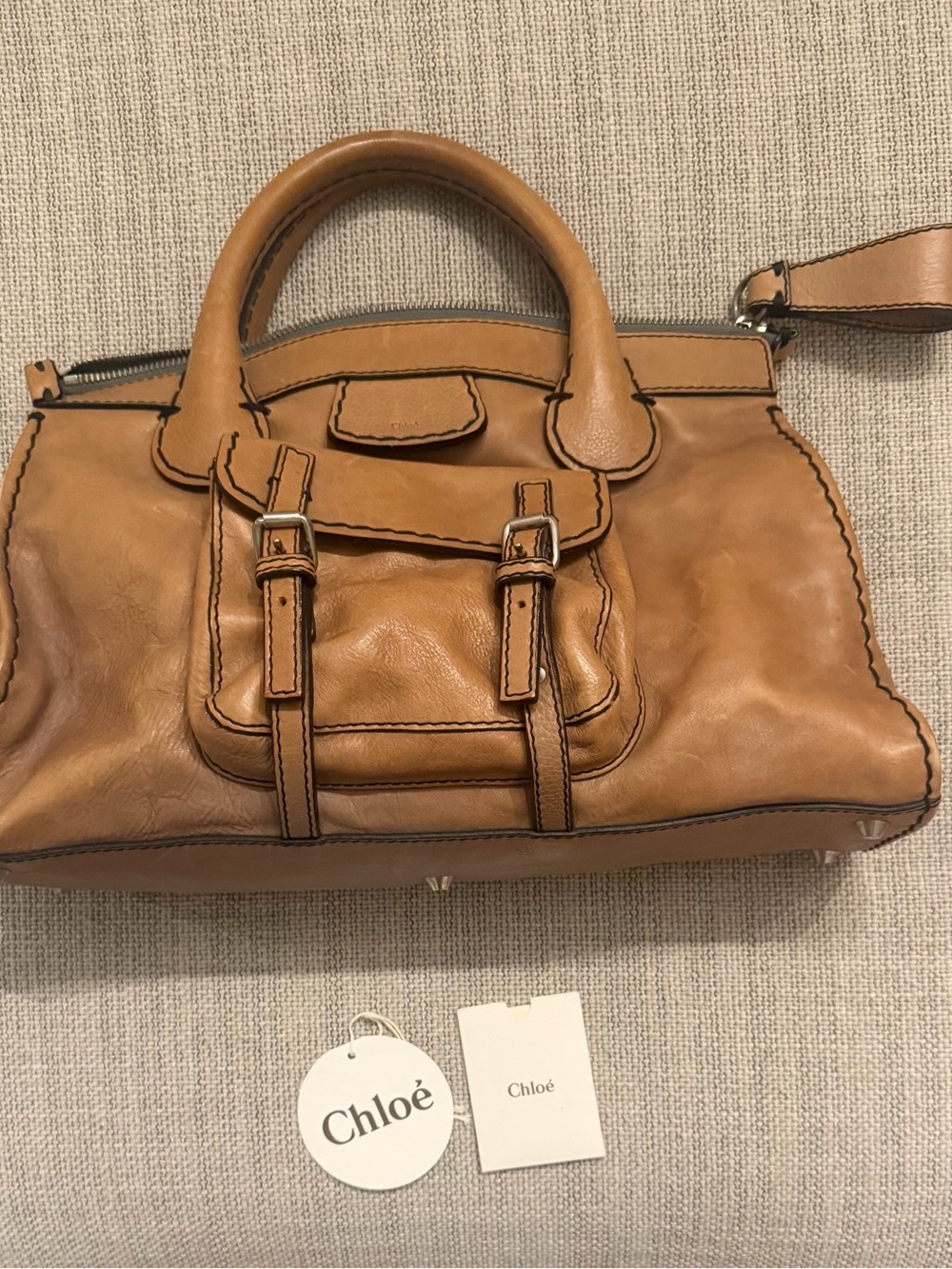 Chloé Edith Tan Leather Satchel with Top Handles
